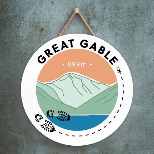 P6596 - Great Gable 899m Mountain Hiking Lake District Illustration Printed On Wooden Hanging Decorative Plaque