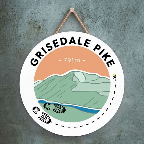 P6597 - Grisedale Pike 791m Mountain Hiking Lake District Illustration Printed On Wooden Hanging Decorative Plaque