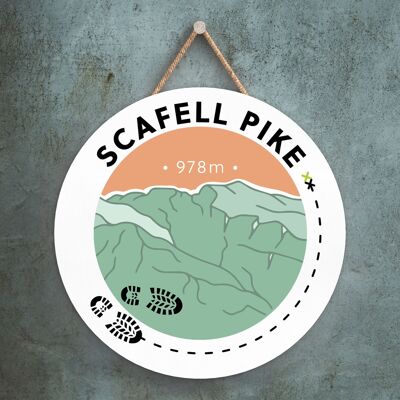 P6601 - Scaffel Pike 978m Mountain Hiking Lake District Ilustración impresa en placa decorativa colgante de madera