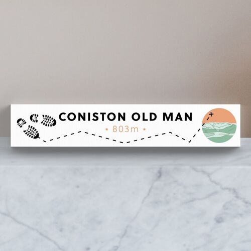 P6606 - Coniston Old Man 803m Mountain Hiking Lake District Illustration Printed On Wooden Decorative Memento Plaque