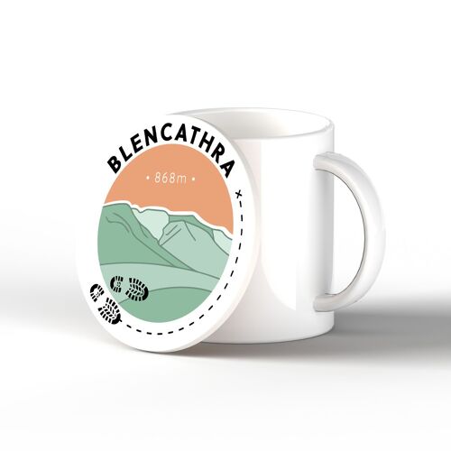 P6616 - Blencathra 868m Mountain Hiking Lake District Illustration Printed On Ceramic Coaster With Cork Base