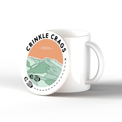 P6620 - Crinkle Crags 859m Mountain Hiking Lake District Illustration Printed On Ceramic Coaster With Cork Base