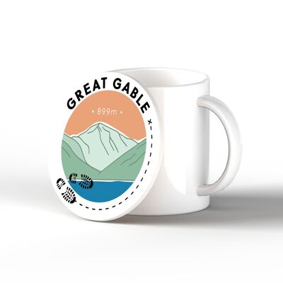 P6621 - Great Gable 899m Mountain Hiking Lake District Illustration Printed On Ceramic Coaster With Cork Base