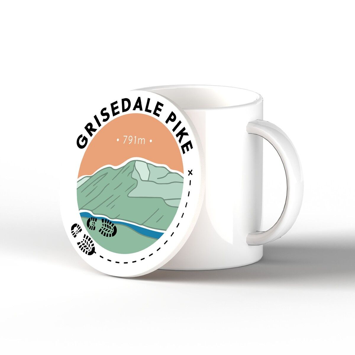 P6622 - Grisedale Pike 791m Mountain Hiking Lake District Ilustración impresa en posavasos de cerámica con base de corcho