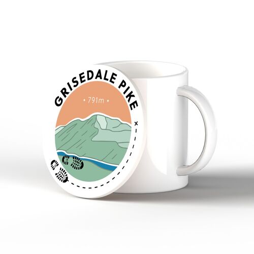 P6622 - Grisedale Pike 791m Mountain Hiking Lake District Illustration Printed On Ceramic Coaster With Cork Base