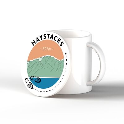 P6623 - Haystacks 597m Mountain Hiking Lake District Illustration Printed On Ceramic Coaster With Cork Base