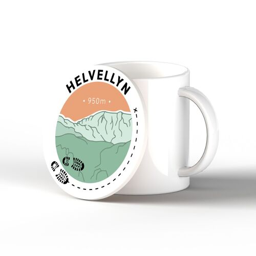 P6624 - Helvellyn 950m Mountain Hiking Lake District Illustration Printed On Ceramic Coaster With Cork Base