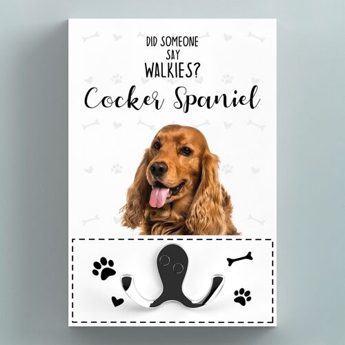 P6636 - Walkies Cocker Spaniel Themed Wall Hung Lead Hook Dog Breed Lead Holder Wall Hook