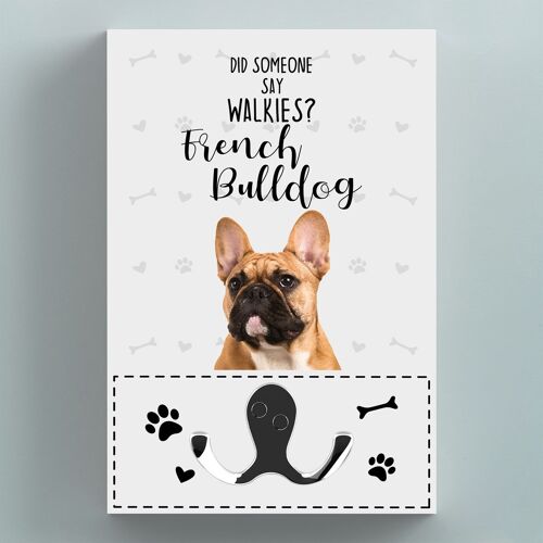 P6638 - Walkies French Bulldog Themed Wall Hung Lead Hook Dog Breed Lead Holder Wall Hook