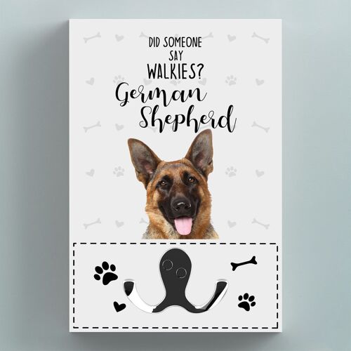 P6639 - Walkies German Shepherd Themed Wall Hung Lead Hook Dog Breed Lead Holder Wall Hook