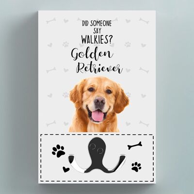 P6640 - Gancho para colgar en la pared con temática de Golden Retriever de Walkies Gancho de pared para soporte de plomo para razas de perros