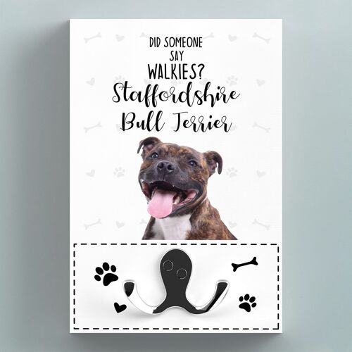 P6647 - Walkies Staffordshire Bull Terrier Themed Wall Hung Lead Hook Dog Breed Lead Holder Wall Hook