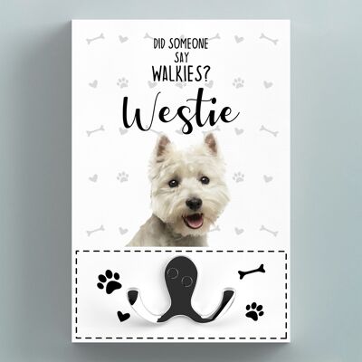 P6649 - Walkies Westie Themed Wall Hung Lead Hook Dog Breed Lead Holder Wall Hook