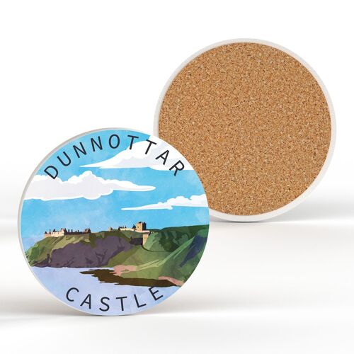 P6651 - Dunnottar Castle Illustration Printed On Ceramic Coaster With Cork Base