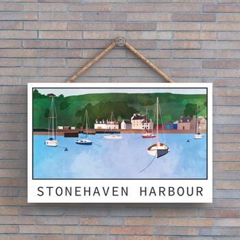 P6655 - Plaque en Bois Illustration du Port de Stonehaven Paysage d'Ecosse 1