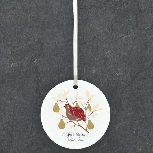 P6659 - The Twelve Days Of Christmas Partridge In A Pear Tree Illustration Ceramic Ornament
