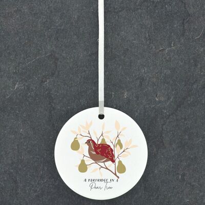 P6659 - The Twelve Days Of Christmas Partridge In A Pear Tree Illustration Ceramic Ornament