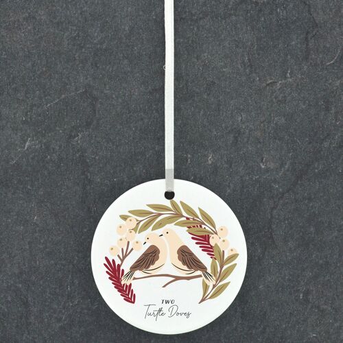 P6660 - The Twelve Days Of Christmas Two Turtle Doves Illustration Ceramic Ornament