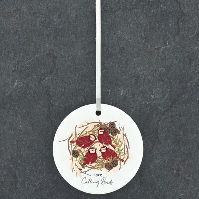 P6662 - I Dodici Giorni Di Natale Quattro Uccelli Richiamo Illustrazione Ornamento In Ceramica