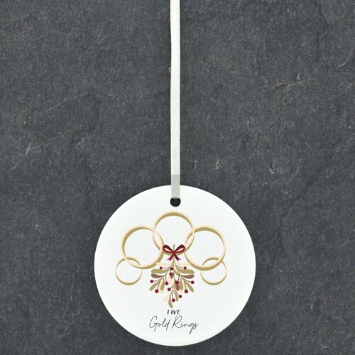 P6663 - The Twelve Days Of Christmas Five Gold Rings Illustration Ceramic Ornament