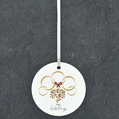 P6663 - I Dodici Giorni Di Natale Cinque Anelli D'Oro Illustrazione Ornamento In Ceramica