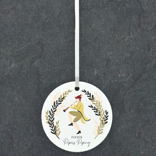 P6669 - The Twelve Days Of Christmas Eleven Pipers Piping Illustration Ceramic Ornament