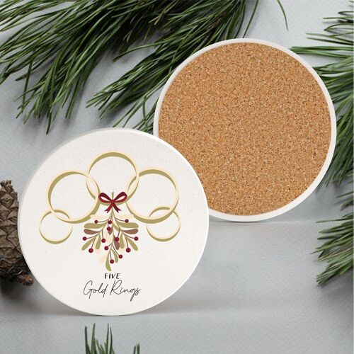 P6675 - The Twelve Days Of Christmas Five Gold Rings Illustration Ceramic Coaster