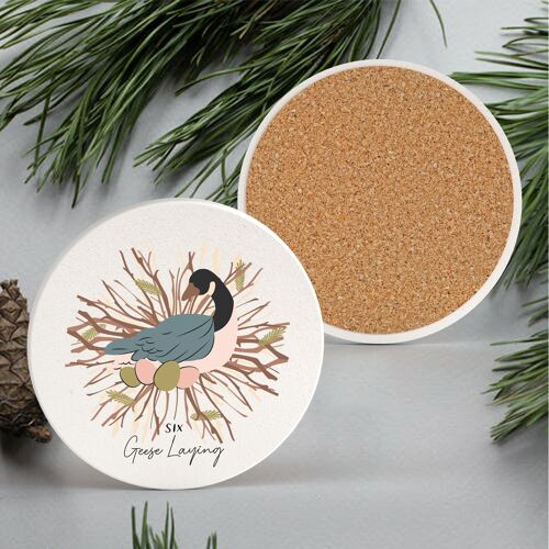 P6676 - The Twelve Days Of Christmas Six Geese Laying Illustration Ceramic Coaster