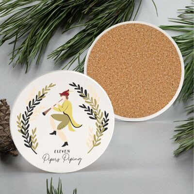 P6681 - The Twelve Days Of Christmas Eleven Pipers Piping Illustration Ceramic Coaster