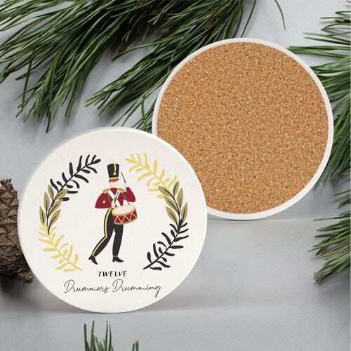 P6682 - The Twelve Days Of Christmas Twelve Drummers Drumming Illustration Ceramic Coaster