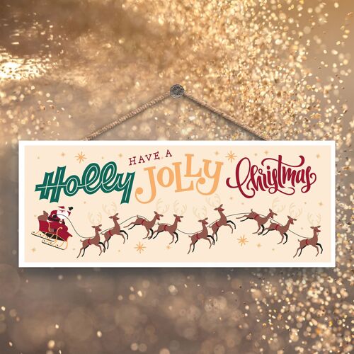 P6687 - Holly Jolly Christmas Santas Reindeer Festive Plaque Christmas Decor