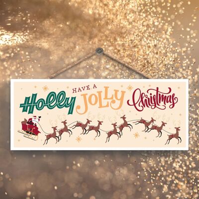 P6687 - Holly Jolly Christmas Santas Reindeer Placa Festiva Decoración Navideña