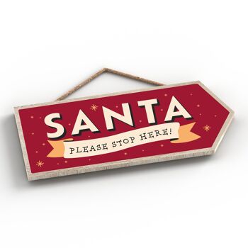 P6690 - Santa Please Stop Here Typography Festive Arrow Plaque Décoration de Noël 2