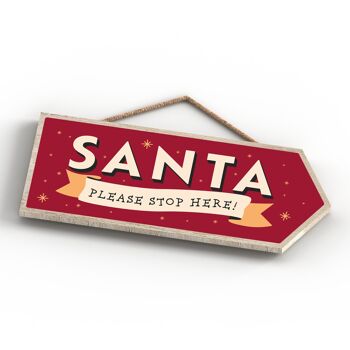 P6690 - Santa Please Stop Here Typography Festive Arrow Plaque Décoration de Noël 4