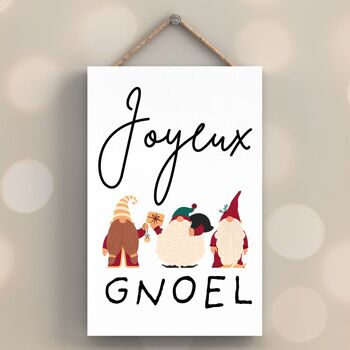 P6692 - Joyeux Gnoel Gnome Pun French Gonk Festive Plaque en Bois Décor de Noël 1
