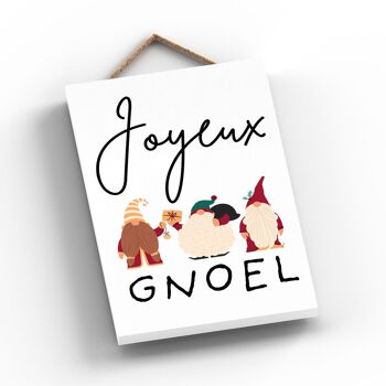 P6692 - Joyeux Gnoel Gnome Pun French Gonk Festive Plaque en Bois Décor de Noël 2