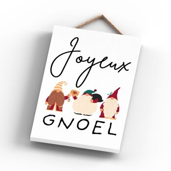 P6692 - Joyeux Gnoel Gnome Pun French Gonk Festive Plaque en Bois Décor de Noël 3