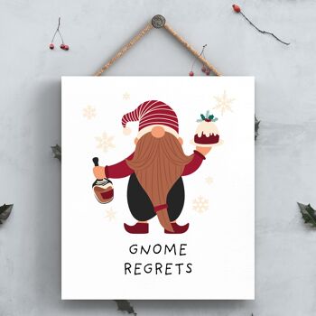 P6698 - Gnome Regrets Pudding And Brandy Gonk Festive Plaque en Bois Décor de Noël 1