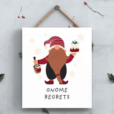 P6698 - Gnome Regrets Pudding And Brandy Gonk Festive Wooden Plaque Christmas Decor