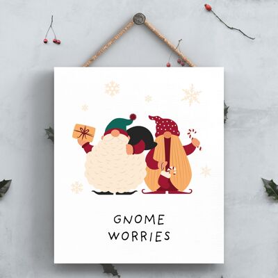 P6699 - Gnome Worries His And Hers Gonks Gonk Festive Plaque en Bois Décor de Noël