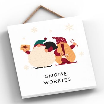 P6699 - Gnome Worries His And Hers Gonks Gonk Festive Plaque en Bois Décor de Noël 2