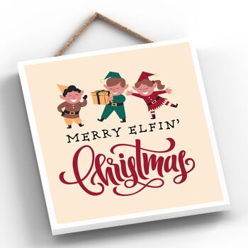 P6703 - Merry Elfin Christmas Elf Festive Plaque en Bois Décor de Noël 2