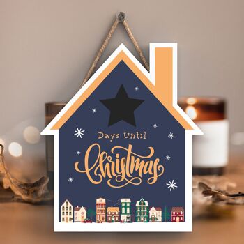 P6709 - Tableau Jours Jusqu'à Noël Bleu Père Noël Festive Plaque de Maison en Bois Décor de Noël 1