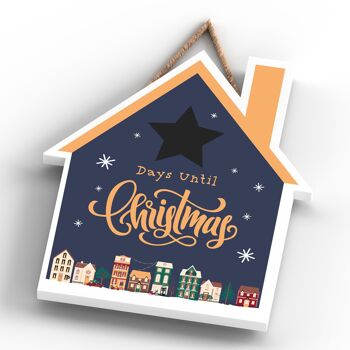 P6709 - Tableau Jours Jusqu'à Noël Bleu Père Noël Festive Plaque de Maison en Bois Décor de Noël 4
