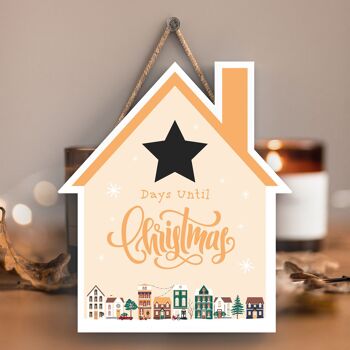 P6710 - Tableau Jours Jusqu'à Noël Or Père Noël Festive Plaque de Maison en Bois Décor de Noël 1