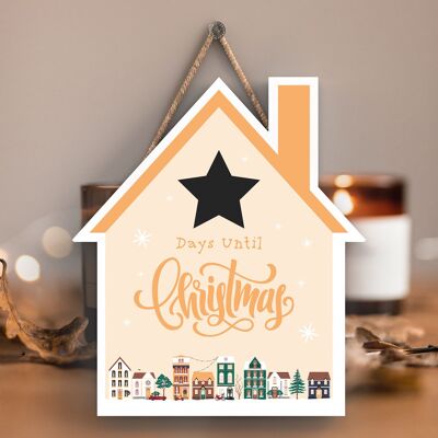 P6710 - Chalkboard Days Until Christmas Gold Santa Festive Wooden House Plaque Christmas Decor