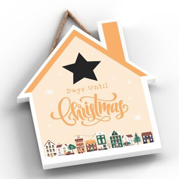 P6710 - Tableau Jours Jusqu'à Noël Or Père Noël Festive Plaque de Maison en Bois Décor de Noël 2