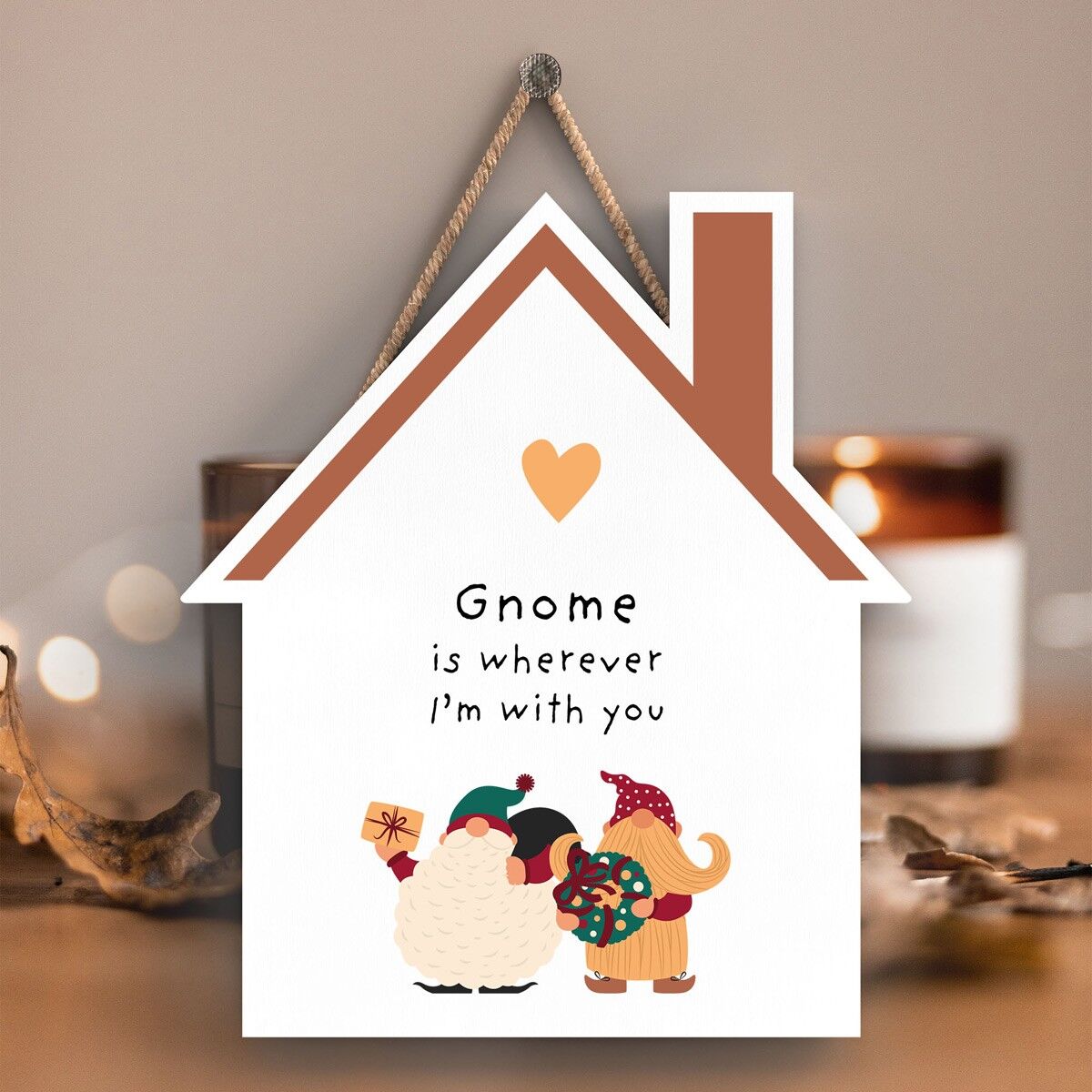 P6711 - Gome Is With You Gonk Festive Plaque de Maison en Bois Décor de Noël