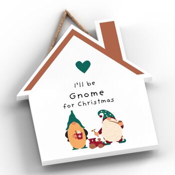 P6713 - I'll Be Gnome For Christmas Gonk Festive Wooden House Plaque Christmas Decor 2