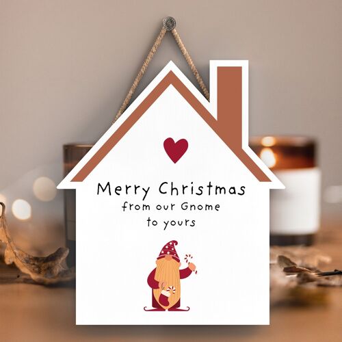 P6714 - From Our Gnome To Yours Gonk Festive Wooden House Plaque Christmas Decor